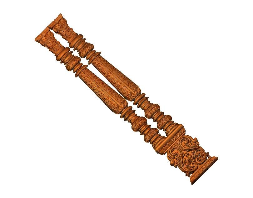 Piller - PILLER-04 Classical Ornate Fluted Architectural Column 3D Relief Model